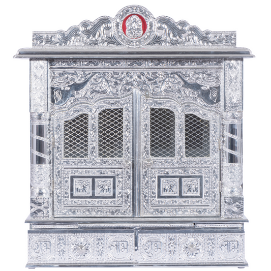 Pure Silver Mandir for Home - with Door - Medium (W 10 X L 22 X H 25)