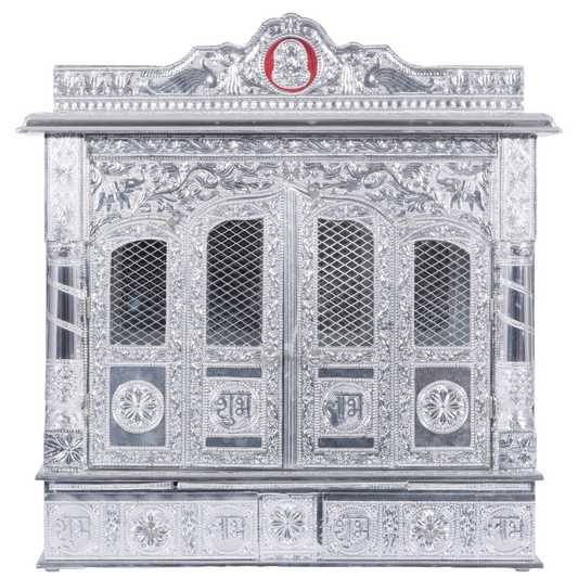 Pure Silver Mandir for Home - with Door - Large (W 10 X L 25 X H 27)