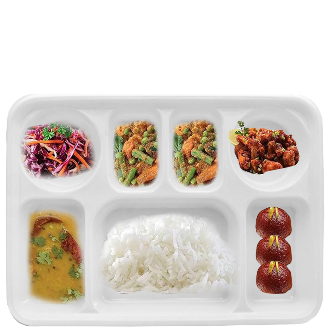 7 Compartment White Color Disposable Party Thali Plates