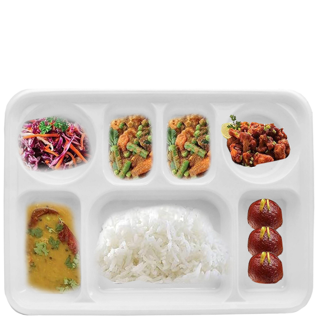 7 Compartment White Color Disposable Party Thali Plates