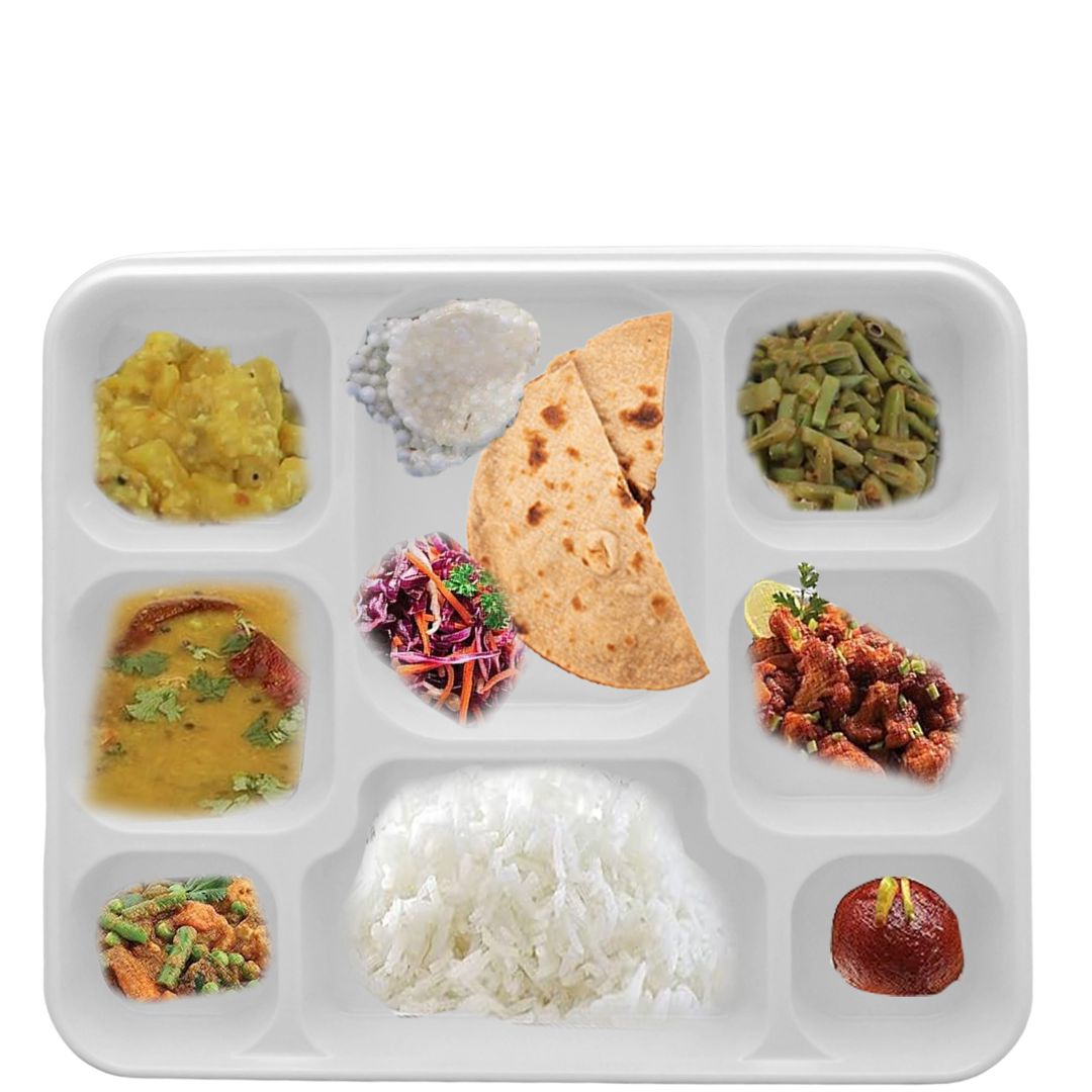 8 Compartment White Color Disposable Party Thali Plates