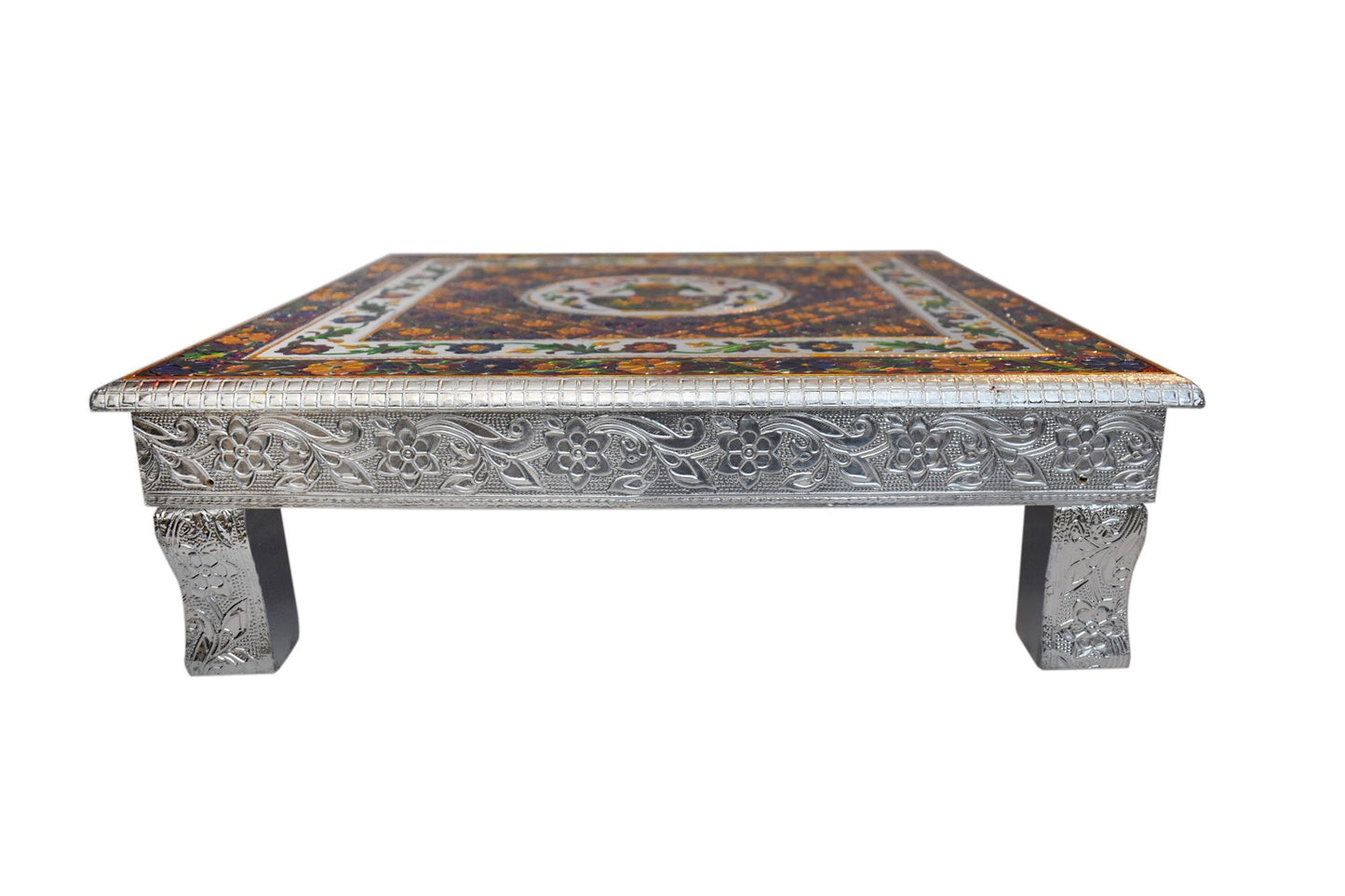 Subh Labh Kalash Bajot by Pooja Bazar Indian Wooden Chowki Puja Table Large - 18 Inch