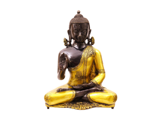 Lord Buddha Brass Statue - Blessing Buddha Idol for Garden, Puja, Home Mandirs, Gifts by Pooja Bazar 12 x 6.5  x 10 In