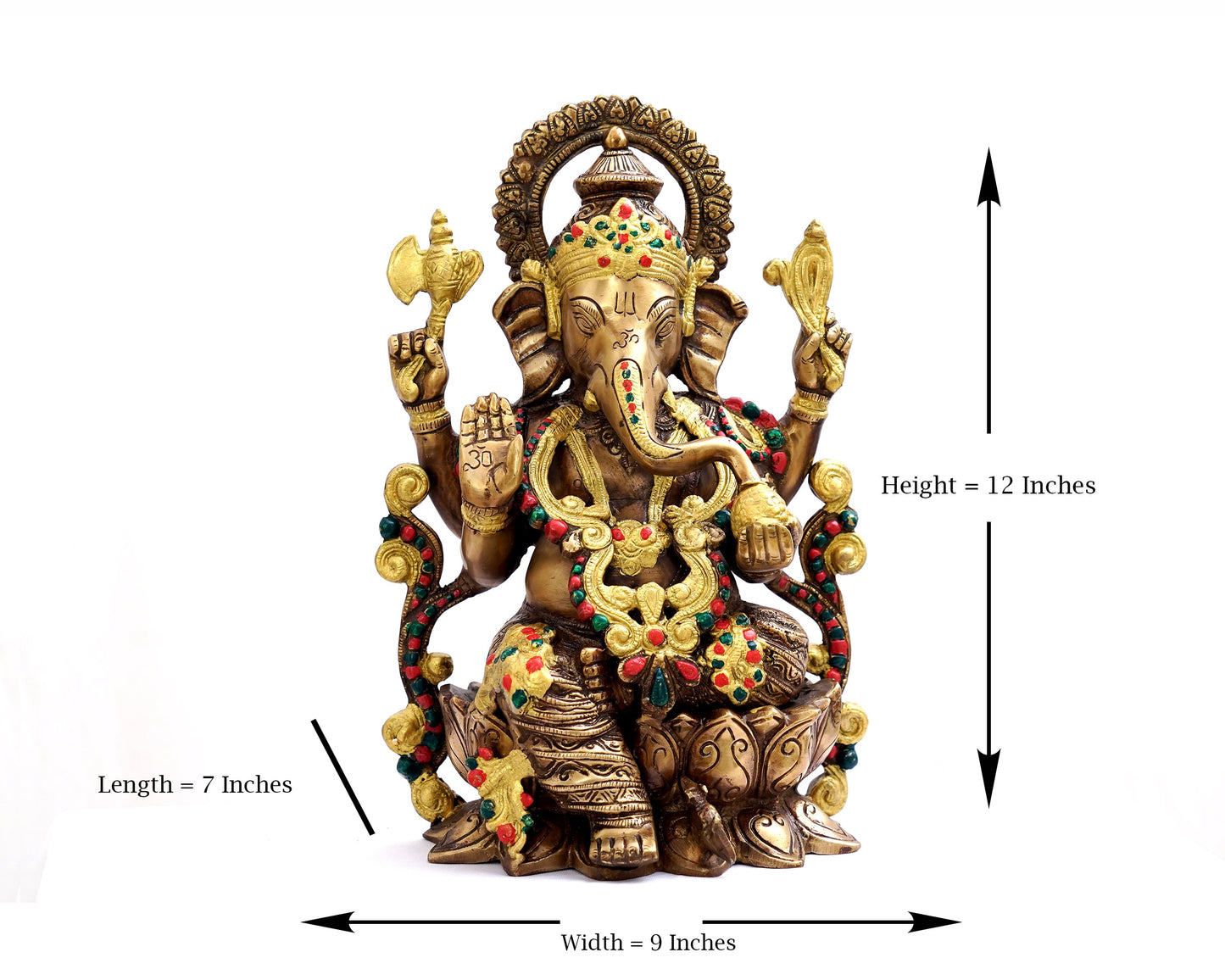 Ganesh Idol - Brass Statue for Puja, Home Mandirs, Decor, Gifts by Pooja Bazar   12 x 7 x 9 In