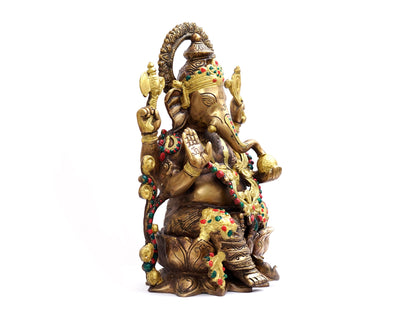 Ganesh Idol - Brass Statue for Puja, Home Mandirs, Decor, Gifts by Pooja Bazar   12 x 7 x 9 In