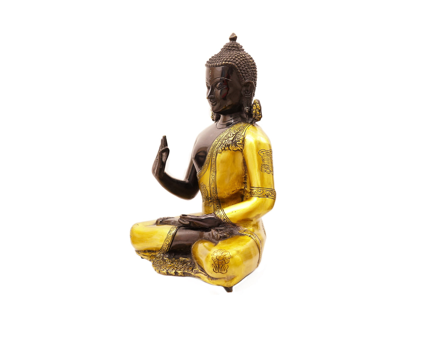 Lord Buddha Brass Statue - Blessing Buddha Idol for Garden, Puja, Home Mandirs, Gifts by Pooja Bazar 12 x 6.5  x 10 In