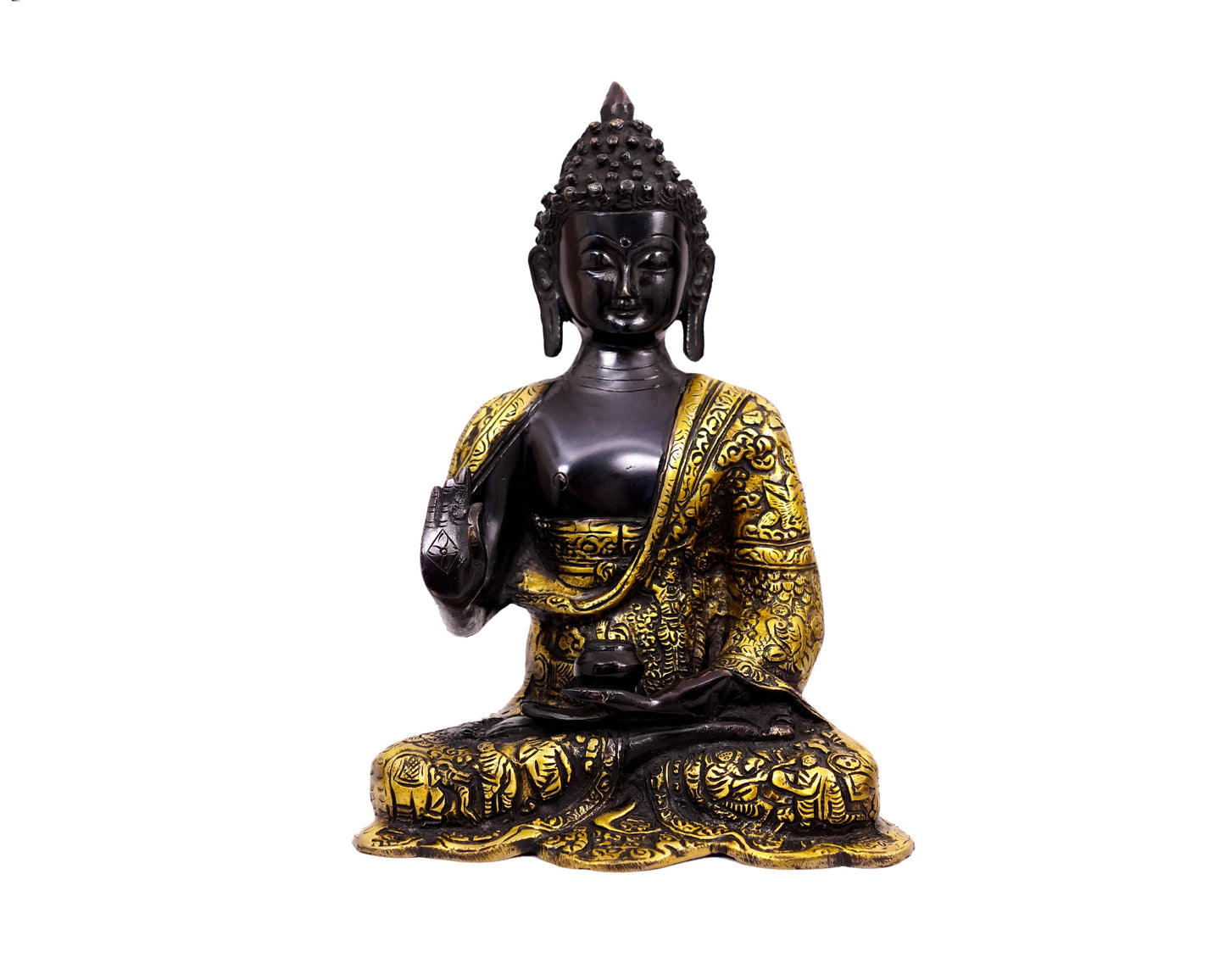 Lord Blessing Buddha Brass Statue Idol for Garden, Puja, Home Mandirs, Gifts by Pooja Bazar 5 X 10 X 7.5 In