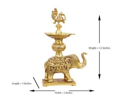 Brass Pooja Diya With handle for Temple, Puja room, Home Mandir, Aarti, gifts by Pooja Bazar 5 X 12 X 3 In