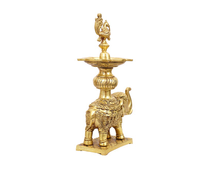 Brass Pooja Diya With handle for Temple, Puja room, Home Mandir, Aarti, gifts by Pooja Bazar 5 X 12 X 3 In