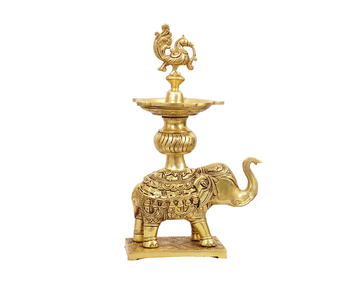 Brass Pooja Diya With handle for Temple, Puja room, Home Mandir, Aarti, gifts by Pooja Bazar 5 X 12 X 3 In