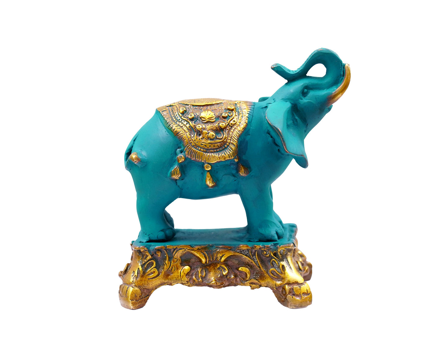 Blue Elephant Showpiece Vastu Brass Statue For Home Decor, Mandir, Gifts, Puja by Pooja Bazar 3.5 X 6.5 X 6.5 In