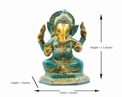 Blue Ganesh Idol - Brass Statue for Puja, Home Mandirs, Decor, Gifts by Pooja Bazar 5 X 7.5 X 6 In