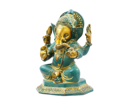 Blue Ganesh Idol - Brass Statue for Puja, Home Mandirs, Decor, Gifts by Pooja Bazar 5 X 7.5 X 6 In