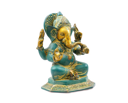 Blue Ganesh Idol - Brass Statue for Puja, Home Mandirs, Decor, Gifts by Pooja Bazar 5 X 7.5 X 6 In