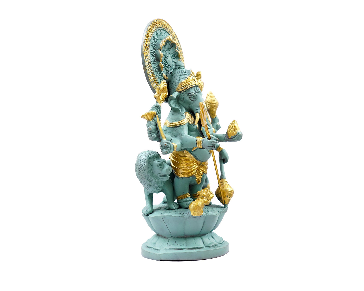 Blue Ganesh Idol Murti - Ganapati with seven Heads Brass Statue for Puja, Home Mandirs, Decor, Gifts by Pooja Bazar 5 X 7.5 X 6 In