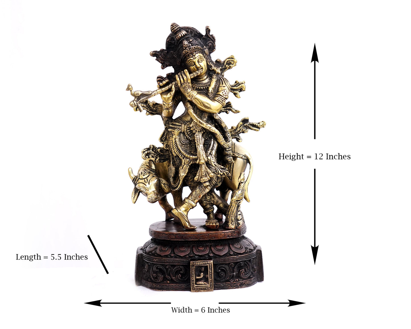 Shri Krishna Brass Statue for Puja, Home Mandirs, Gifts, Decor by Pooja Bazar 3.5 X 12 X 6 In