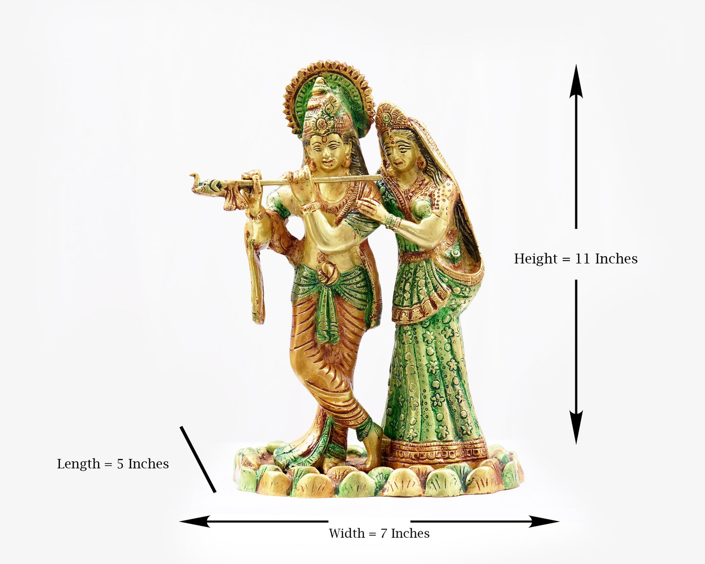 Green Radha Krishna Brass Small Statue For Puja, Home Mandirs, Decor, Gifts, Showpiece by Pooja Bazar 5 X 11 X 7 In