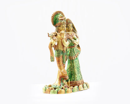 Green Radha Krishna Brass Small Statue For Puja, Home Mandirs, Decor, Gifts, Showpiece by Pooja Bazar 5 X 11 X 7 In