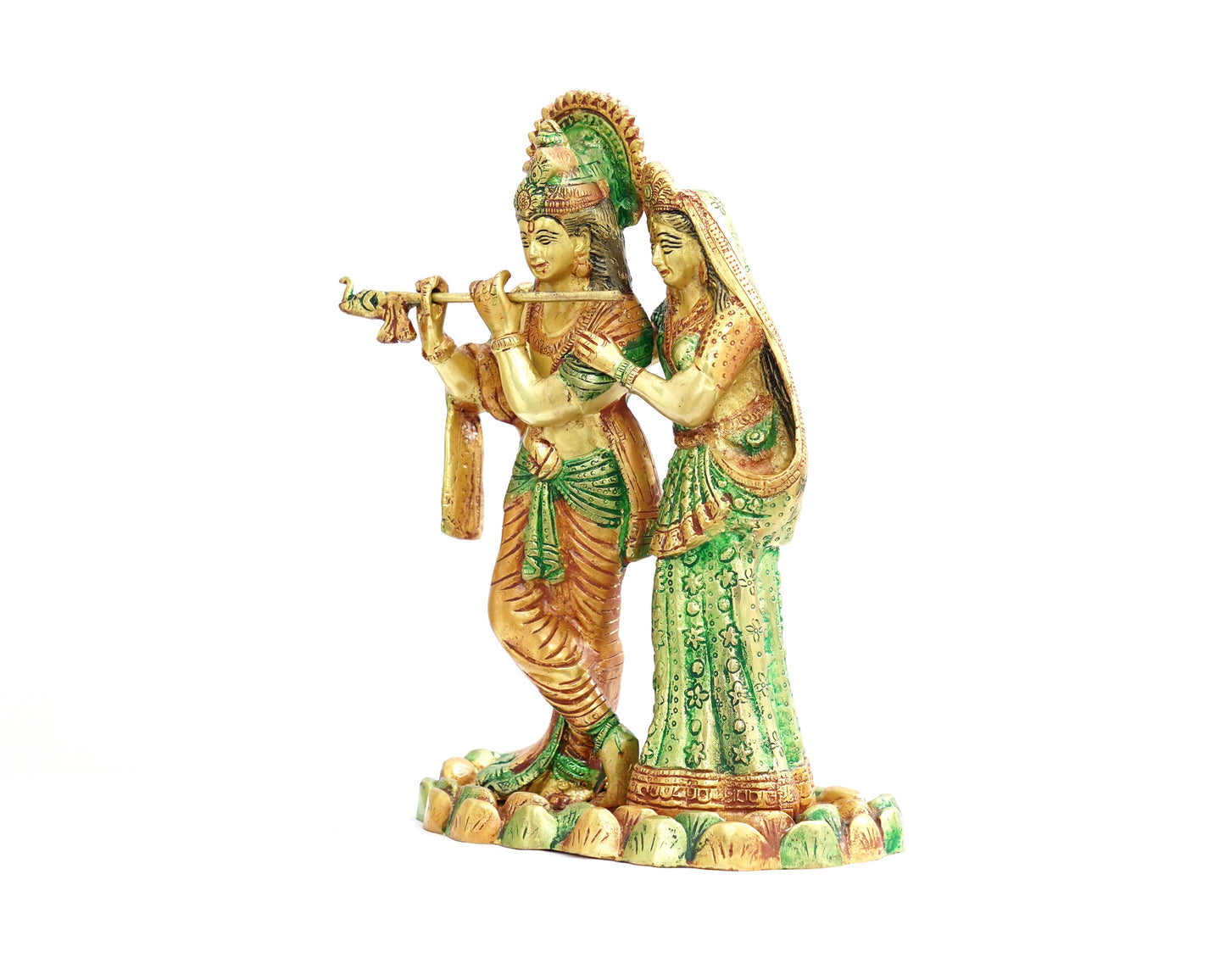 Green Radha Krishna Brass Small Statue For Puja, Home Mandirs, Decor, Gifts, Showpiece by Pooja Bazar 5 X 11 X 7 In