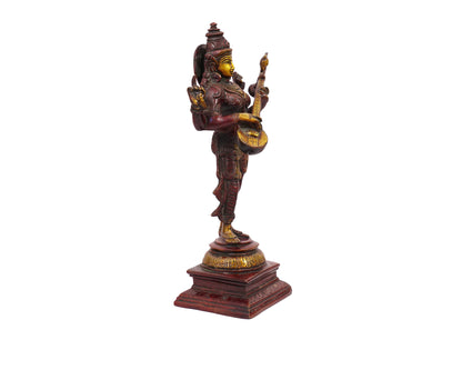 Goddess Saraswati Murti Brass Material for Puja, Home, Decor, Showpiece, Mandirs, Office, Gifts by Pooja Bazar 4 X 11 X 4 In