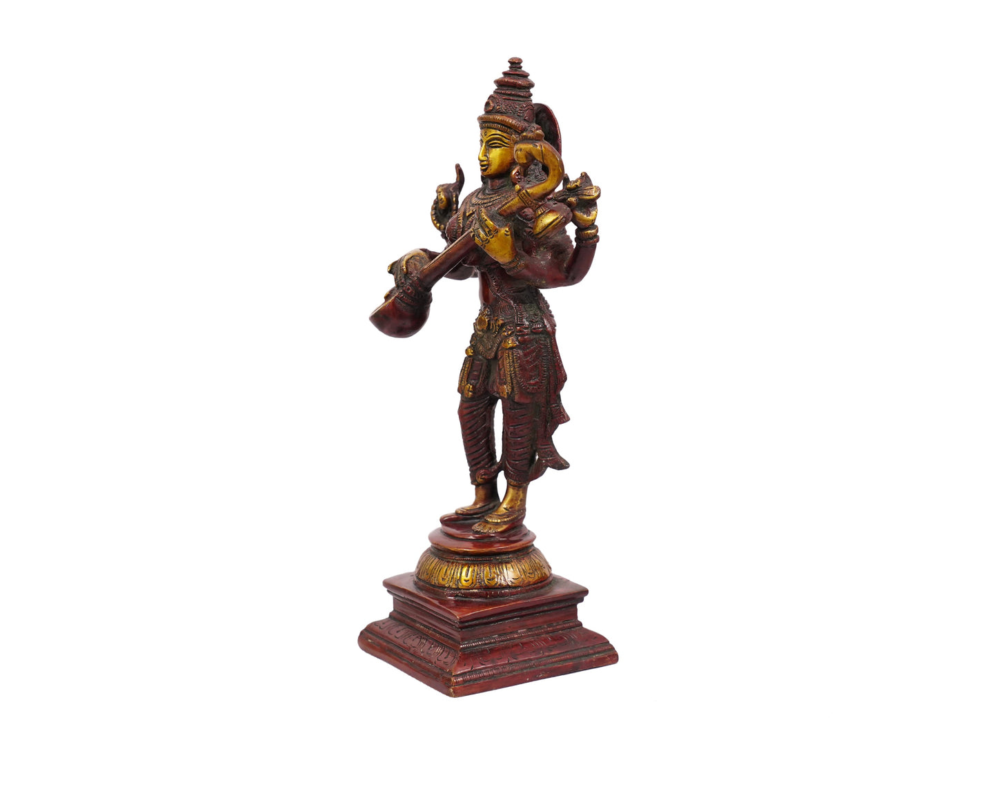 Goddess Saraswati Murti Brass Material for Puja, Home, Decor, Showpiece, Mandirs, Office, Gifts by Pooja Bazar 4 X 11 X 4 In