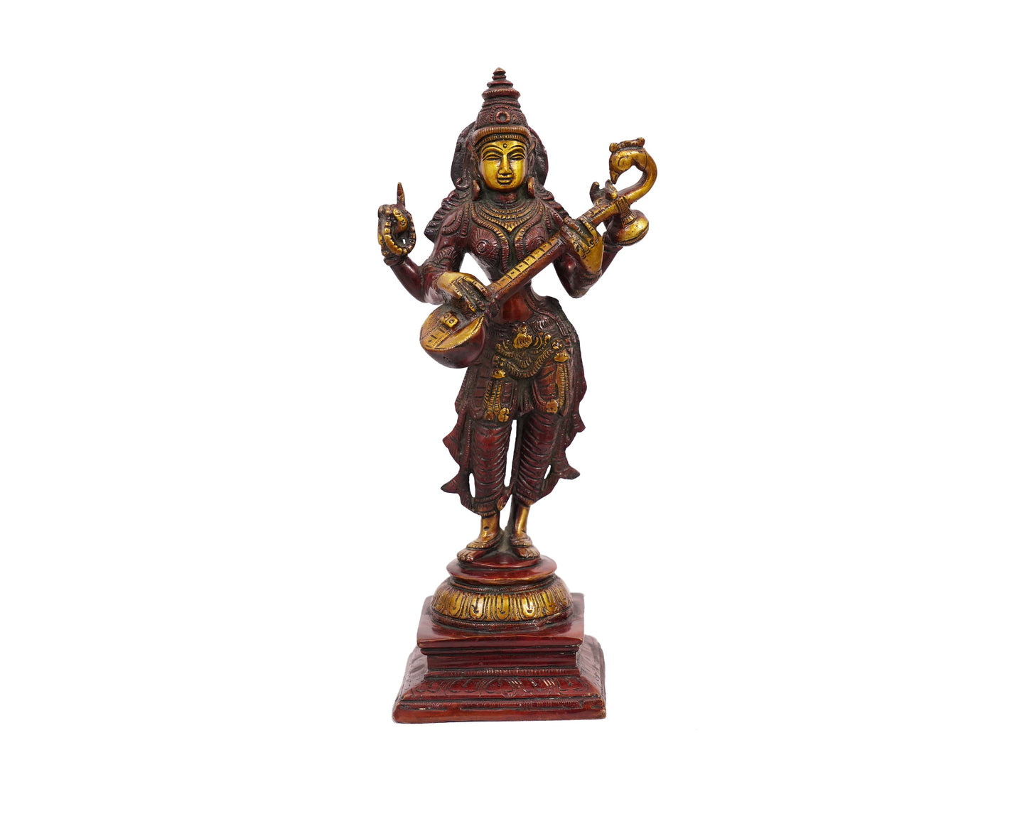 Goddess Saraswati Murti Brass Material for Puja, Home, Decor, Showpiece, Mandirs, Office, Gifts by Pooja Bazar 4 X 11 X 4 In