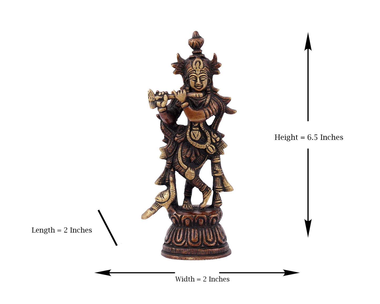 Shri hari Krishna Meduim Brass Statue for Puja, Home Mandirs, Gifts, Showpiece by Pooja Bazar 2 X 6.5 X 2 In