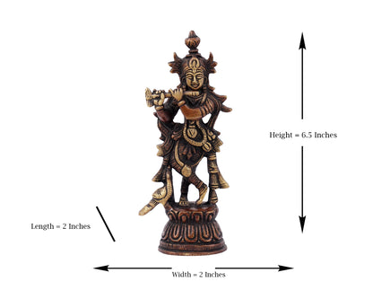 Shri hari Krishna Meduim Brass Statue for Puja, Home Mandirs, Gifts, Showpiece by Pooja Bazar 2 X 6.5 X 2 In