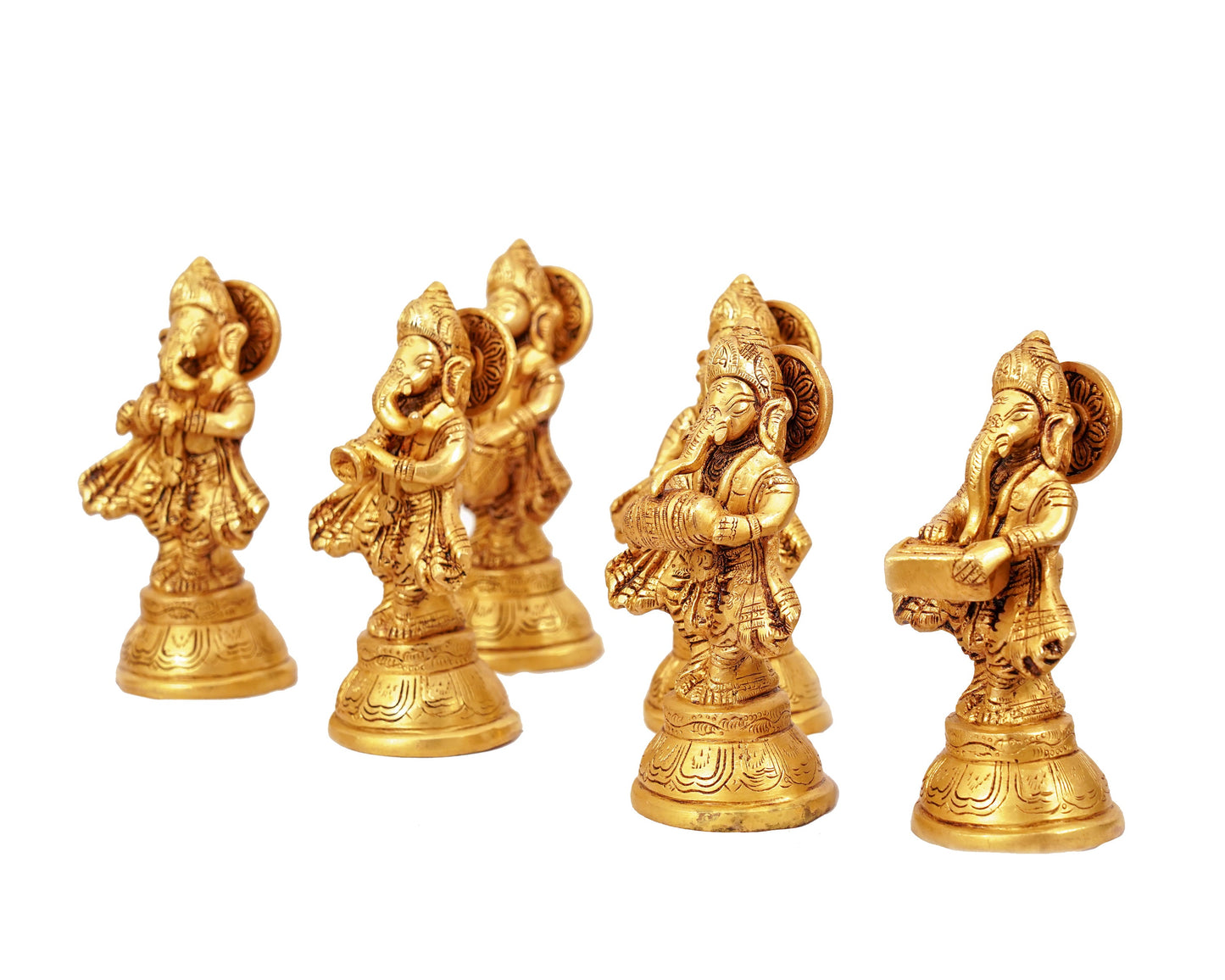 Ganesh with Musical Instruments Statue Brass Material for Puja, Home, Décor, Showpiece, Mandir, Gifts 2.5 X 6 X 2 In