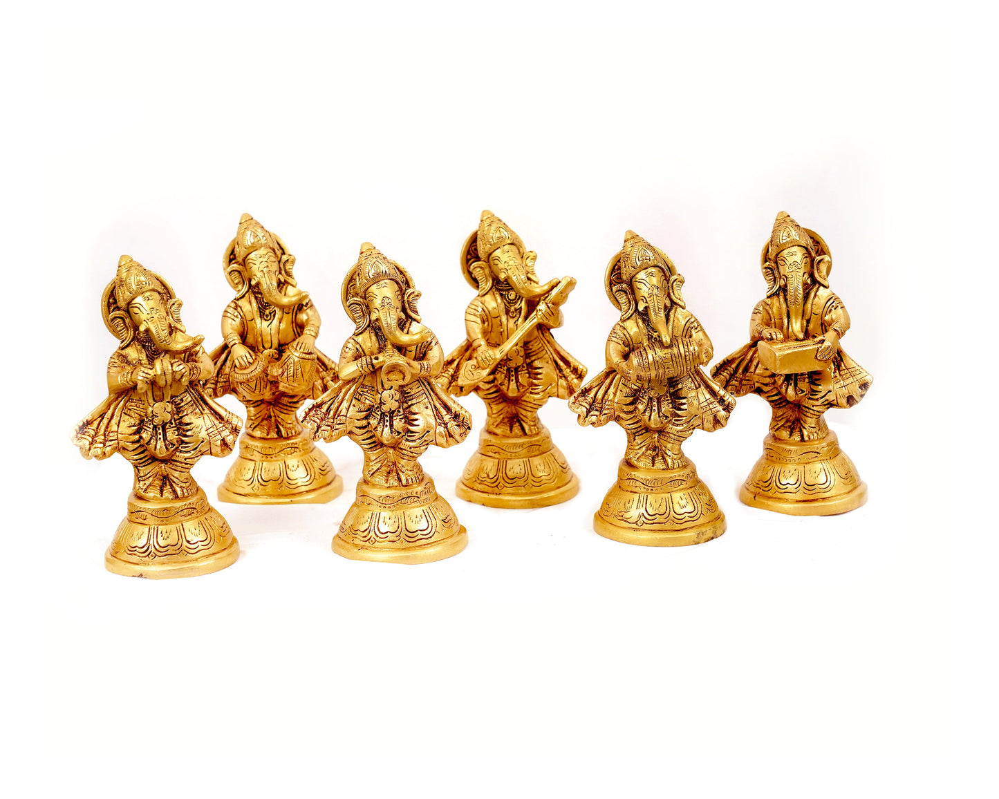 Ganesh with Musical Instruments Statue Brass Material for Puja, Home, Décor, Showpiece, Mandir, Gifts 2.5 X 6 X 2 In