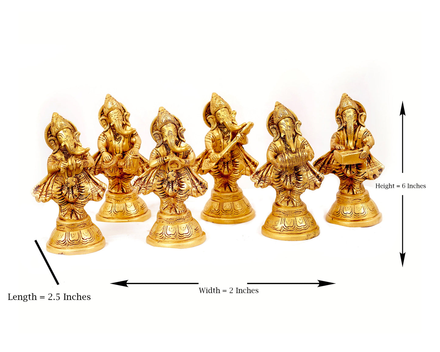 Ganesh with Musical Instruments Statue Brass Material for Puja, Home, Décor, Showpiece, Mandir, Gifts 2.5 X 6 X 2 In