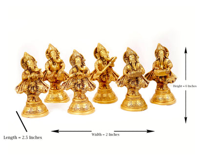 Ganesh with Musical Instruments Statue Brass Material for Puja, Home, Décor, Showpiece, Mandir, Gifts 2.5 X 6 X 2 In